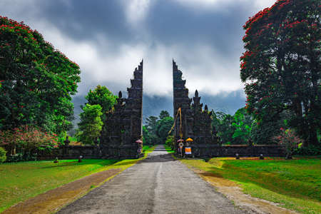 Traditional Balinese architecture, view of landmark temple gates in Northern Bali,Indonesia.の写真素材