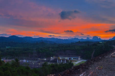 Sunset at Ratchaprapa Power Plant,Surat thani,Thailand.の写真素材