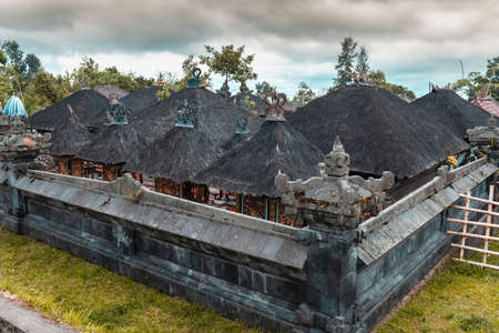 Gazebos, buildings and roof architecture in a balinese hindu temple,Indonesiaの写真素材