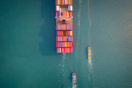 Container ship in export and import business and logistics. Aerial viewの写真素材