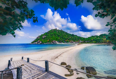Beautiful Island in Gulf of Thailand,sea beach and sea water two side on nang yuan island ,Surat thani, thailandの写真素材