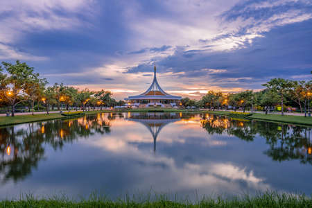 Pavilion at public park  on sunset or evening time Bangkok, Thailandの写真素材