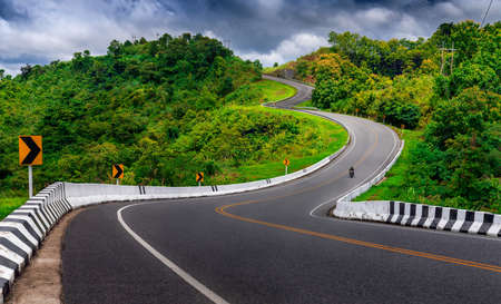 Beautiful road way from Pua to Bo Kluea District, Nan province, Thailandの写真素材