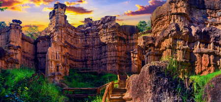 Cliff stone of Pha Chor is tourist attraction place  at Mae Wang National parks in Chiang Mai,Thailandの写真素材