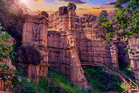 Cliff stone of Pha Chor is tourist attraction place  at Mae Wang National parks in Chiang Mai,Thailandの写真素材