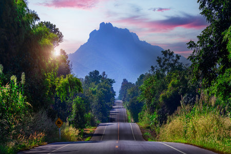 Route 1252 Route to Chae Son Hot Springs in Lampang Province, Thailandの写真素材