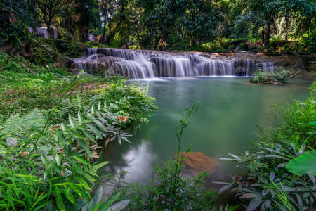 Thansawan waterfalls in tropical rainforest in Doi Phu Nang National Park, Phayao province, Thailand.の写真素材