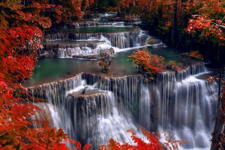 Huai Mae Kamin waterfall(Fourth level) Srinakarin Dam in Kanchanaburi, Thailand.の写真素材