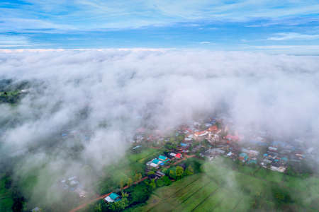Morning mist in a rural village of Nakhon Phanom province, Thailand.の写真素材