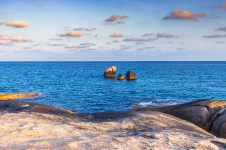 Hin Ta Hin Yai with blue sea and sky during summer travel at Koh Samui island, Surat Thani, Thailandの写真素材