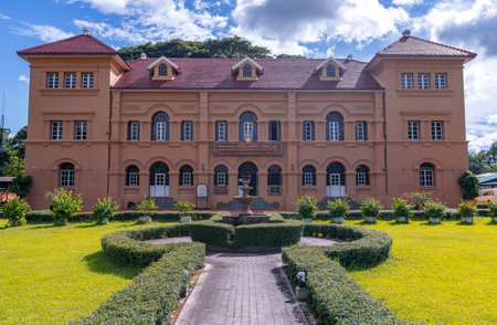 NAKHON PHANOM,THAILAND - JULY 12, 2022: Historic building of Neo-Palladian architecture originally built as town hall now used for Queen Sirikit National Library in Nakhon Phanom Province, Thailandのeditorial素材
