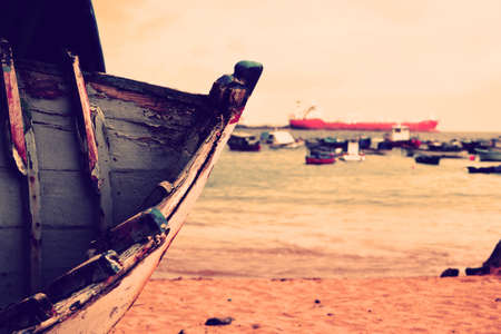 Old fishing boat on the beach of Gran Canariaの写真素材