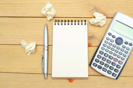 Office supplies on the woodの写真素材