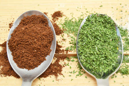 spices on a woodenの写真素材