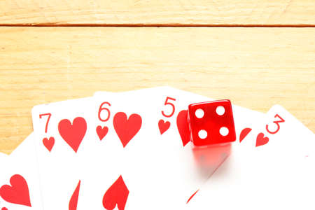 Poker cards and red diceの写真素材