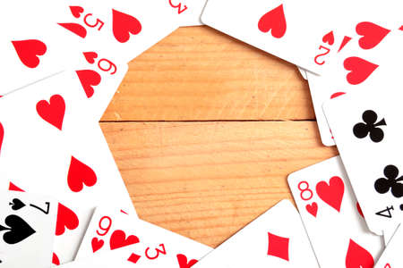 Poker cards on woodの写真素材