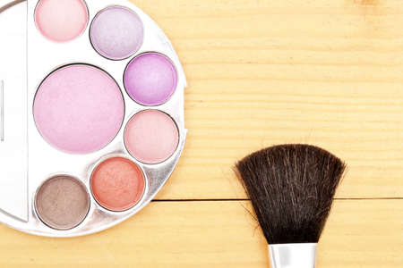 Makeup objects on woodの写真素材