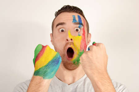 Young man celebrating a goalの写真素材