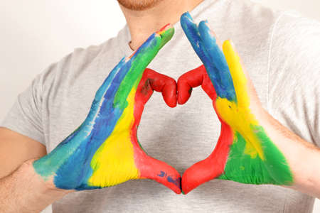 Man with heart shaped handsの写真素材