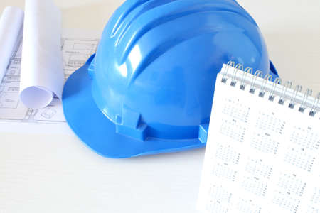 Helmet and tools for construction drawingsの写真素材