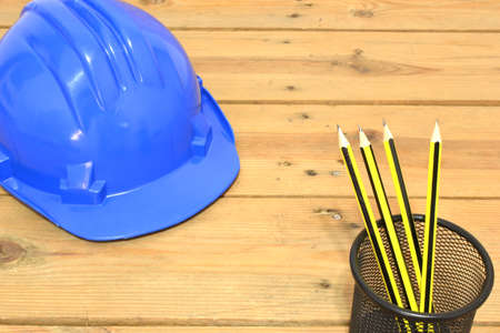Helmet and tools for construction drawingsの写真素材
