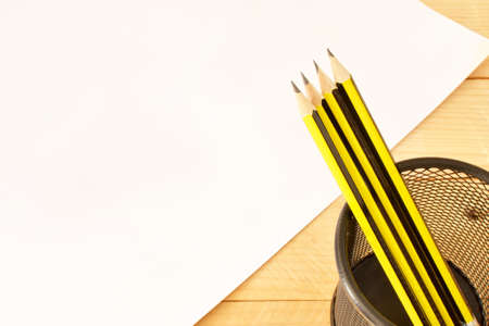 Pencils on woodの写真素材