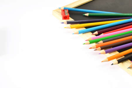 colored pencils blackboardの写真素材