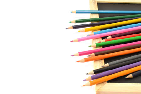 colored pencils blackboardの写真素材
