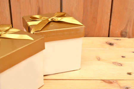 Gold gift boxesの写真素材