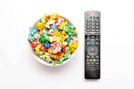 Popcorn and remote controlの写真素材