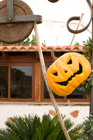 Halloween pumpkin in the wellの写真素材