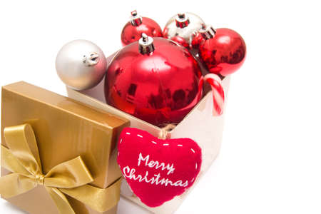 Christmas balls out of a gift boxの写真素材