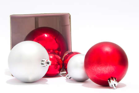 Christmas balls out of a gift boxの写真素材