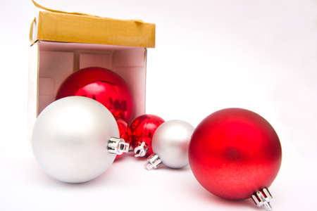 Christmas balls out of a gift boxの写真素材