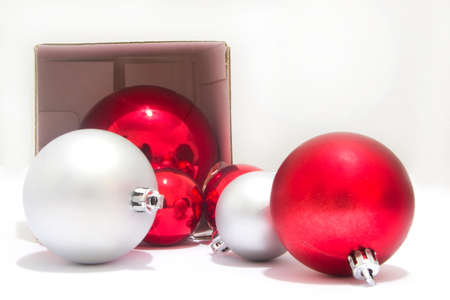 Christmas balls out of a gift boxの写真素材