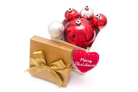 Christmas balls out of a gift boxの写真素材