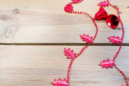 Christmas Bells on woodの写真素材