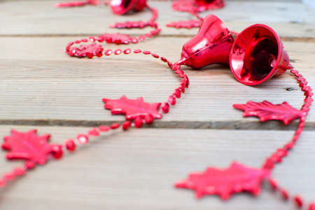 Christmas Bells on woodの写真素材