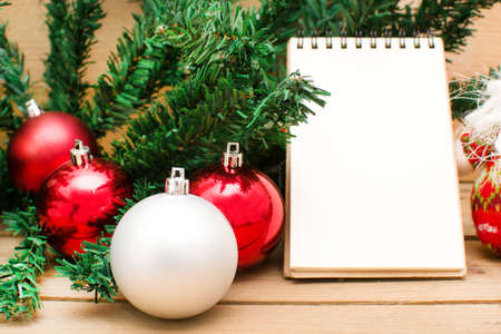 Christmas object and notebookの写真素材