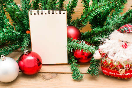 Christmas object and notebookの写真素材