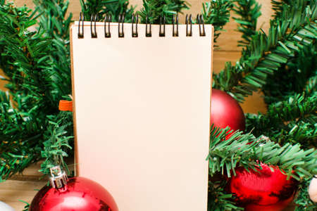 Christmas object and notebookの写真素材