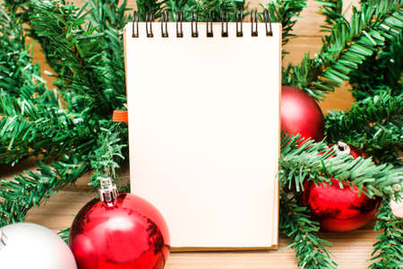 Christmas object and notebookの写真素材