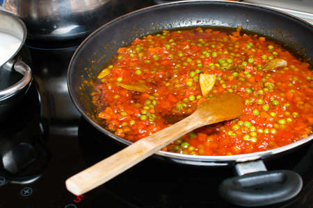Preparing paellaの写真素材