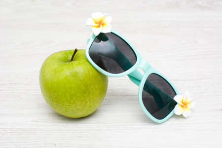 summer glass and appleの写真素材