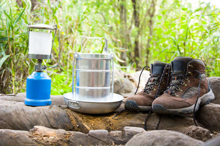 Camping and hiking equipmentの写真素材