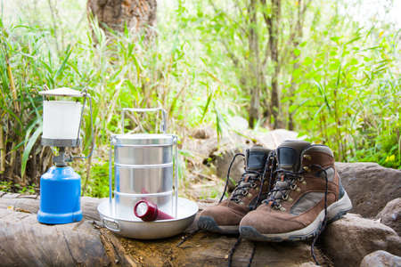Camping and hiking equipmentの写真素材