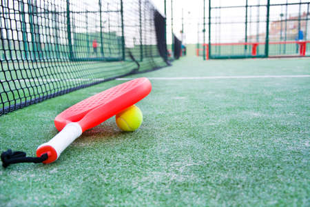 paddle tennis racket and ballの写真素材