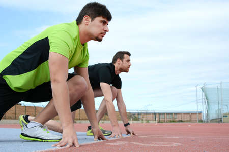 Runners at the start of the trackの写真素材