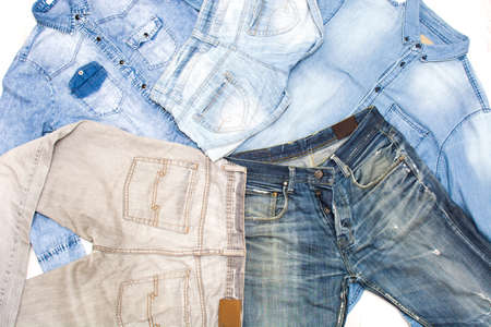 denim clothes on wood