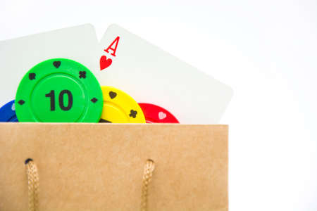 cardboard bag with poker supplies